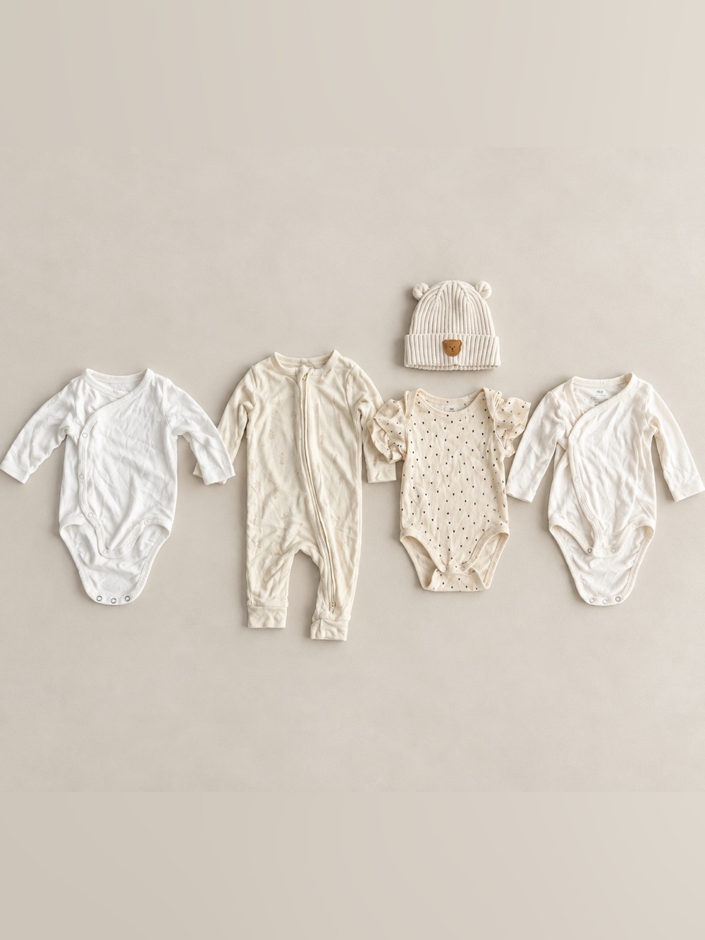 H&M Neutral Cream & Off-White Baby One-Piece Bodysuit Set